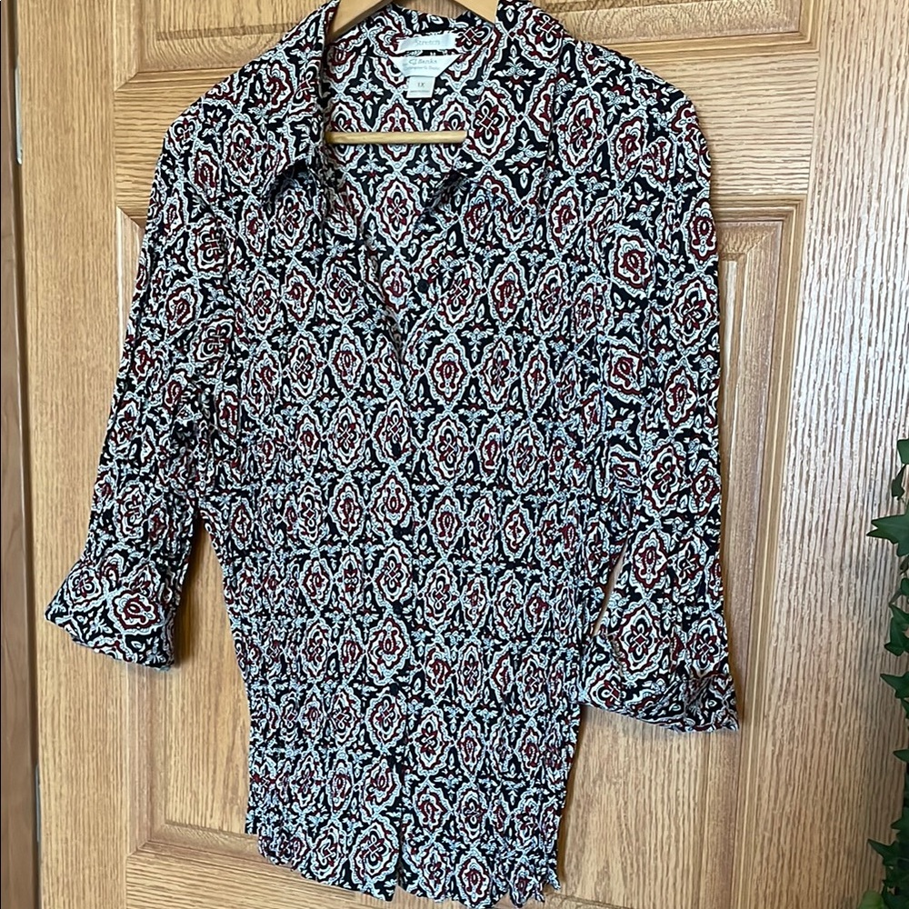 Patterned Button-Up Blouse - image 1